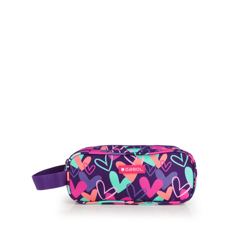 237811 estuche colegial tres departamentos nylon estampado corazones kokoro gabol