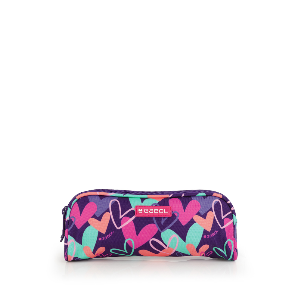 237831 estuche colegial dos departamentos nylon estampado corazones kokoro gabol
