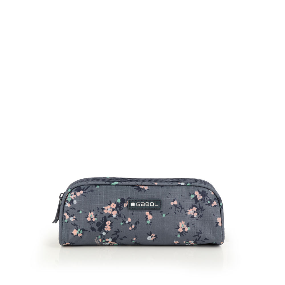 238031 estuche escolar dos deparatmentos nylon estampado flores secret gabol gris