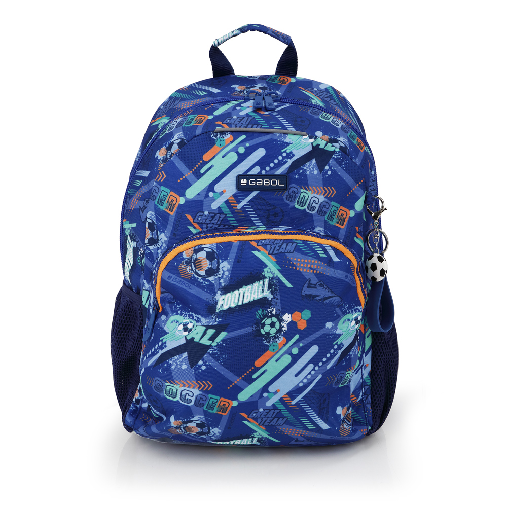 238406 mochila escolar bolsillos nylon estampado fútbol crew gabol azul