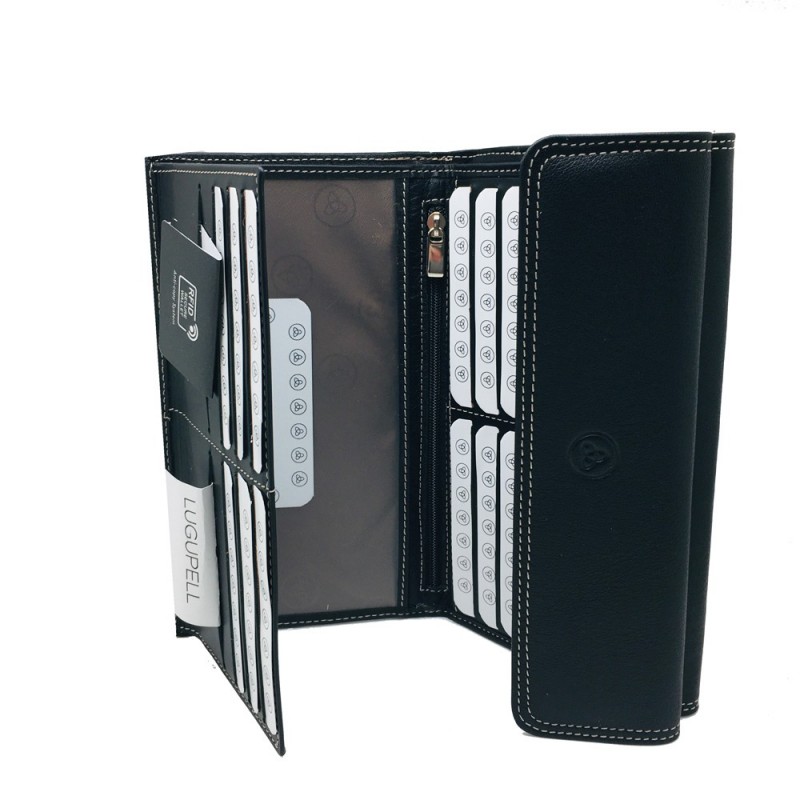 3127 billetero tarjetero monedero extra grande piel solapa europell lugupell negro interior