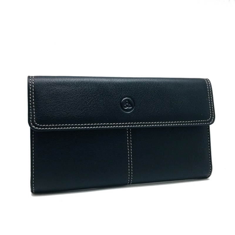 3127 billetero tarjetero monedero extra grande piel solapa europell lugupell negro