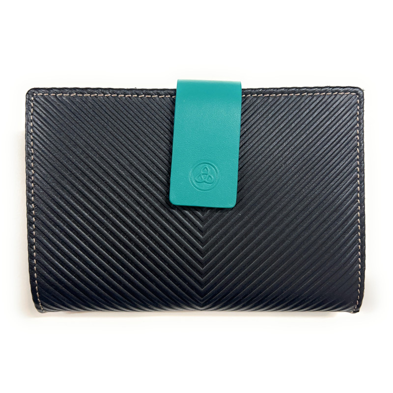 40882 billetero tarjetero monedero lengüeta solapa piel rayas diagonales espiga lugupell negro