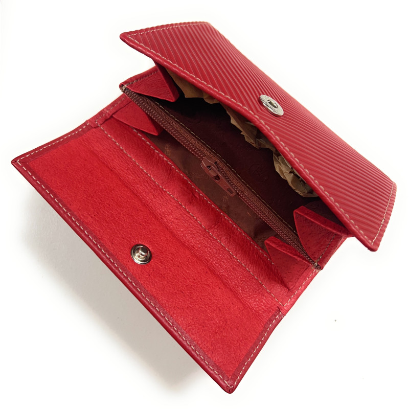 40882 billetero tarjetero monedero lengüeta solapa piel rayas diagonales espiga lugupell rojo interior