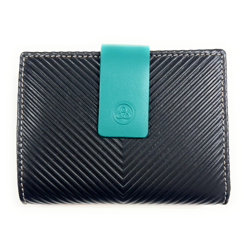 40884 billetero tarjetero monedero lengüeta solapa pequeño piel rayas diagonales espiga lugupell negro