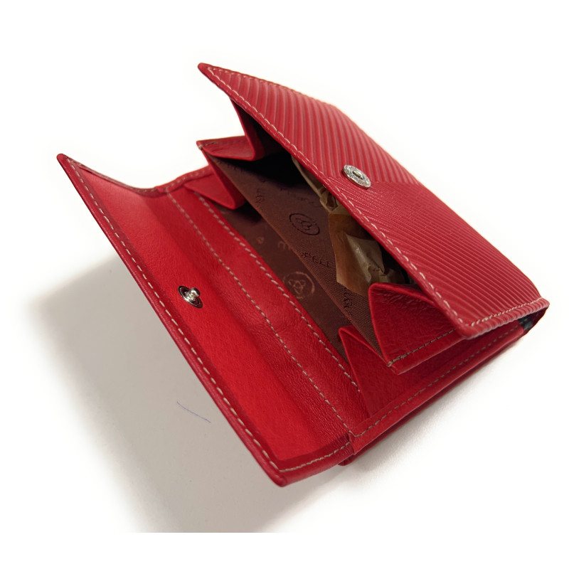 40884 billetero tarjetero monedero lengüeta solapa pequeño piel rayas diagonales espiga lugupell rojo interior