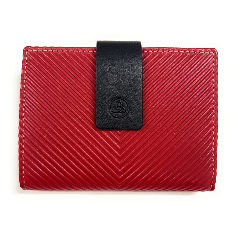 40884 billetero tarjetero monedero lengüeta solapa pequeño piel rayas diagonales espiga lugupell rojo