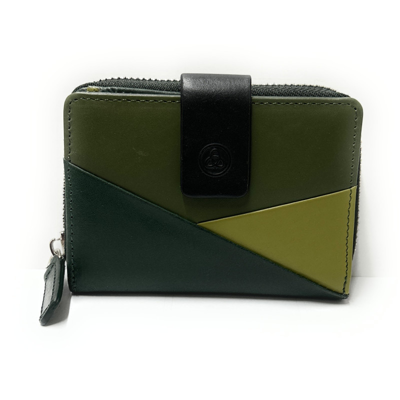 8057-763 billetero tarjetero monedero tricolor lengüeta cremallera piel nexus lugupell verde