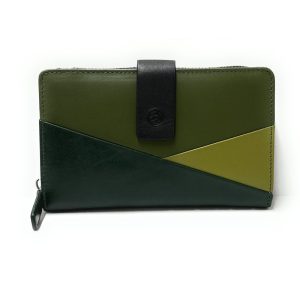 8130-763 billetero tarjetero monedero grande tricolor lengüeta cremallera piel nexus lugupell verde